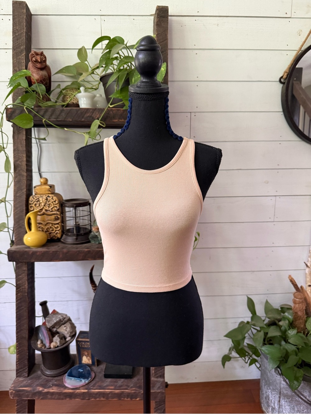 Zara Ribbed Crop Tan Beige Bodycon Top - Picture 15 of 17